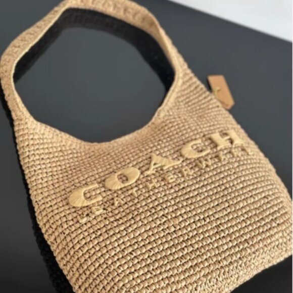 Coach Brooklyn 28 Woven Shoulder Bag – Natural & Leather 🍃👜✨ - Picture 1 of 6